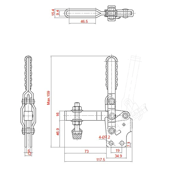 Vendita online Bloccaggio verticale base dritta braccio regolabile 230 Kg.
